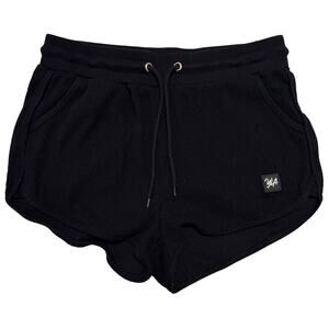 YoungLA Athletic Shorts Ribbed Hot Pants Loungewear YLA Logo Patch Black Large
